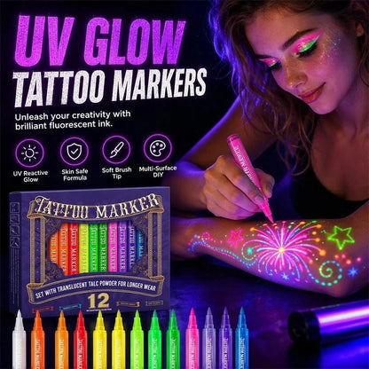 ✨ Glow Party Tattoo Pens – Neon Temporary Tattoo Markers for Parties, Festivals & Night Events 🎨🌈