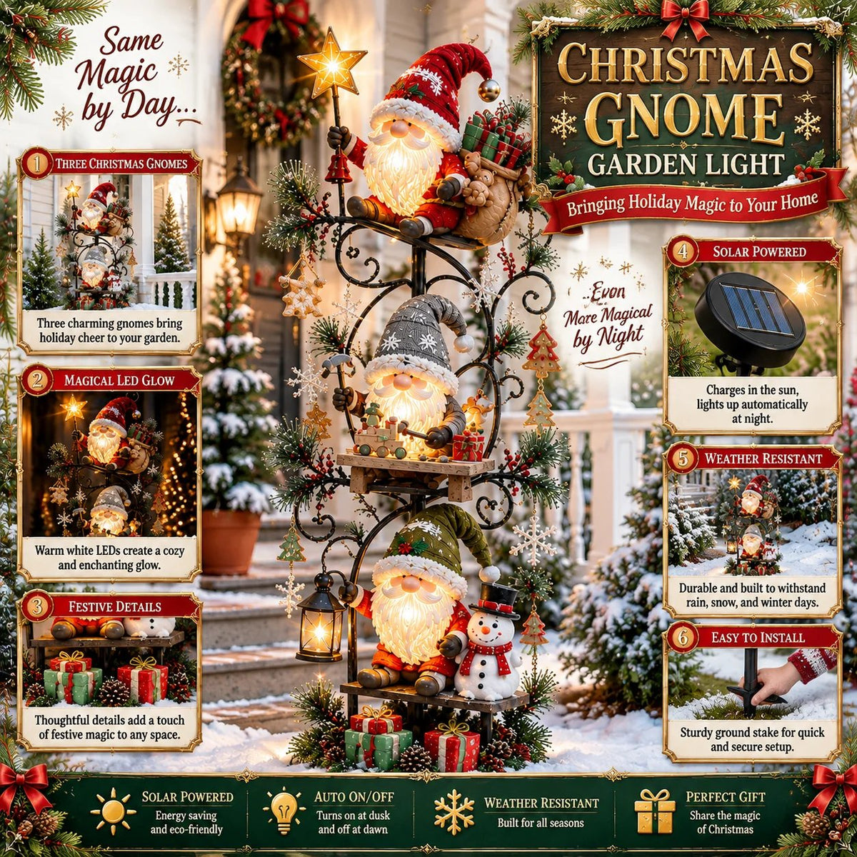 🎄🍄 Christmas Gnome Workshop Solar Garden Light – Magical Outdoor Holiday Yard Decor 🎁🌟