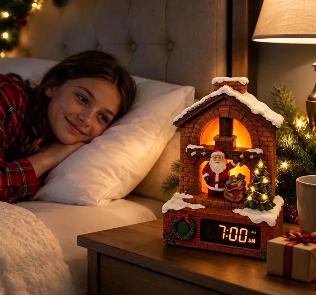 🎅Santa Fireplace Digital Alarm Clock – Lighted Christmas Diorama
