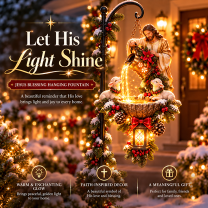 ✝️🔥 50K+ Sold!🐏 Jesus Blessing Lighted Hanging Fountain™ – Christian Christmas Garden Decor✝️