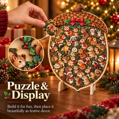🎄🧩 Wooden Christmas Puzzle Set with Stand – 9 Festive Designs to Build & Display