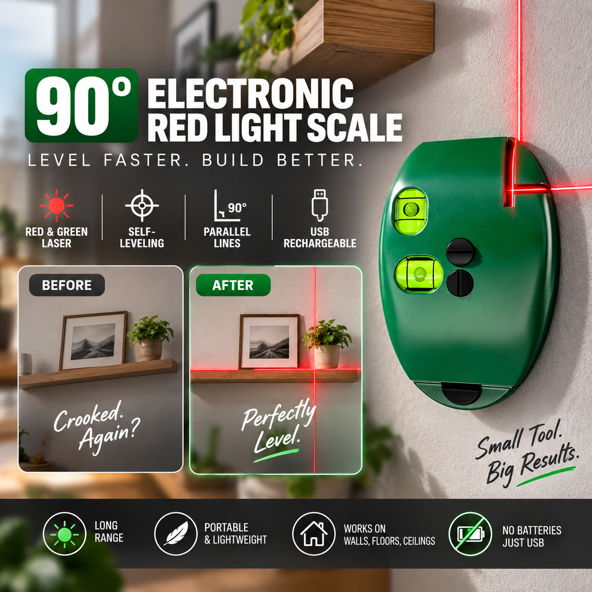 📐90° Right‑Angle Laser Level Square | Infrared Line Marker for Tiling & DIY Projects🔧
