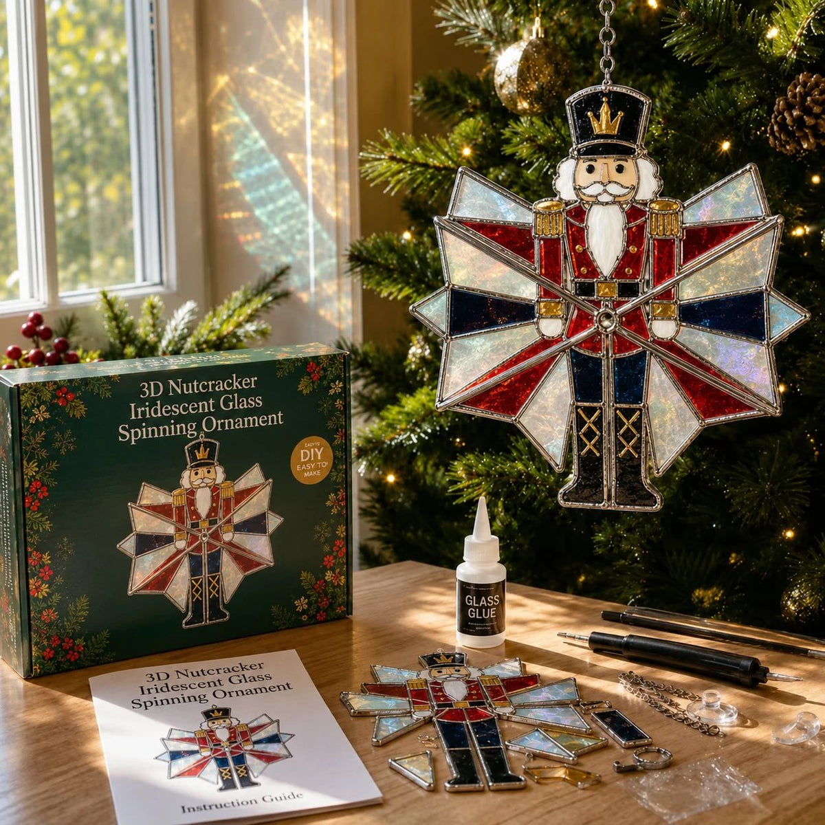 🎄Beginner-Friendly 3D Christmas Iridescent Suncatcher DIY Kit | Complete Kit with Glass-Style Panels, Metal Frames, Hanging Chain, Tools & Step-by-Step Guide Included 💕
