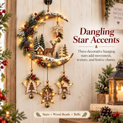 🌙🦌Lighted Rustic Christmas Crescent Moon Wall Decor