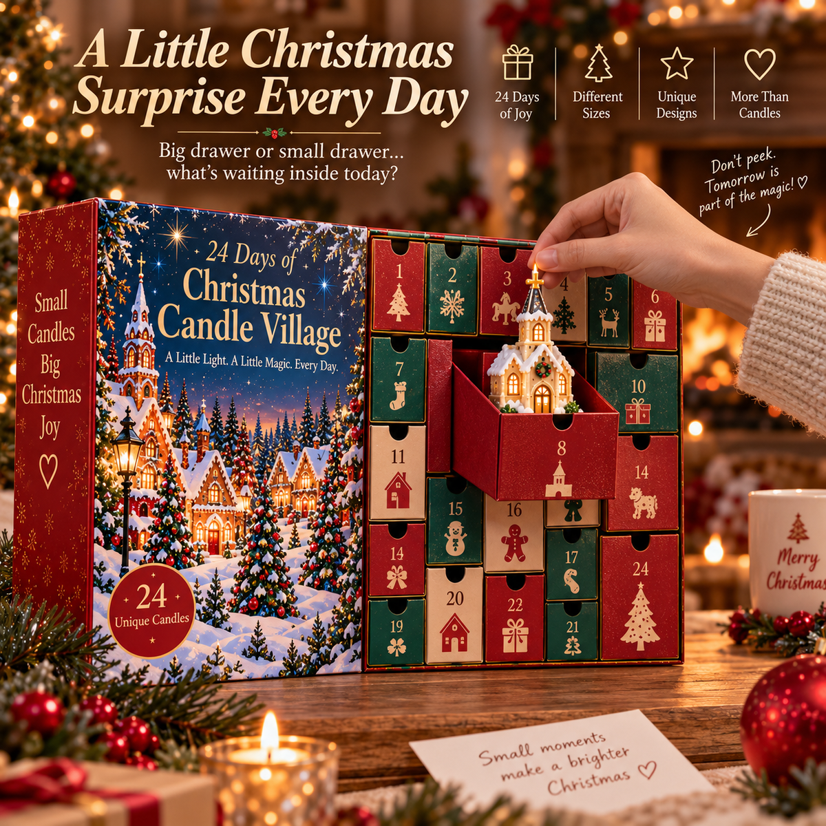 🎁 HOLIDAY KICKOFF SALE — 50% OFF 24 Days of Christmas Candle Village — Unbox, Collect & Light Your Village