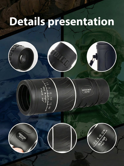 ⭐ 16x52 High Definition Monocular Telescope with Smartphone Adapter ⭐ Waterproof FMC Multi Layer Lens⭐ Portable Long Range Observation Tool ⭐