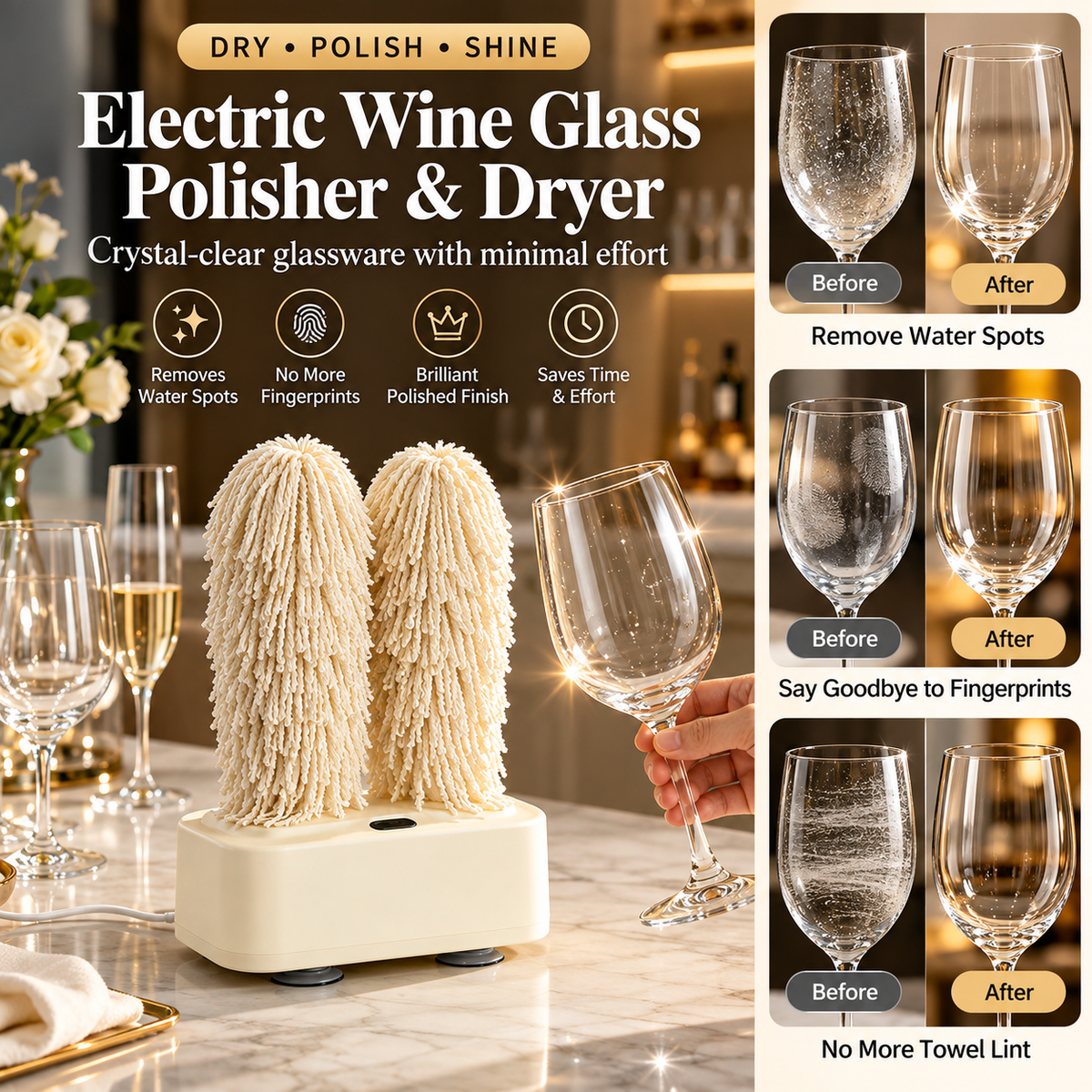 🍷 Electric Wine Glass Polisher & Dryer – Dual-Head Automatic Glassware Polishing Machine