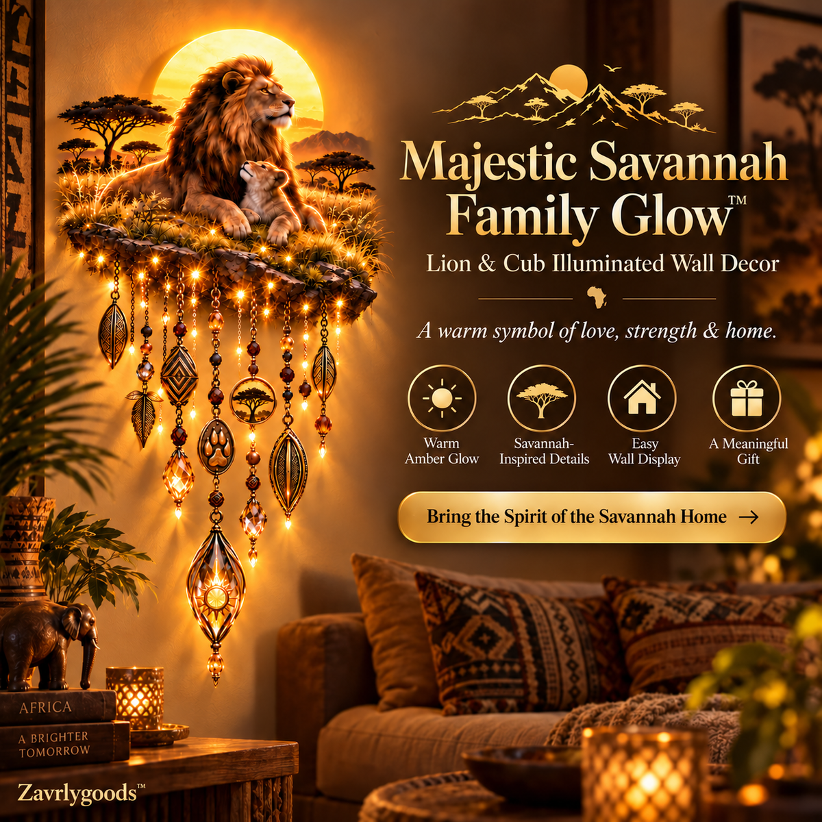🔥Today 59% OFF🔥Majestic Savannah Family Glow™ – Lion & Cub Illuminated Wall Decor