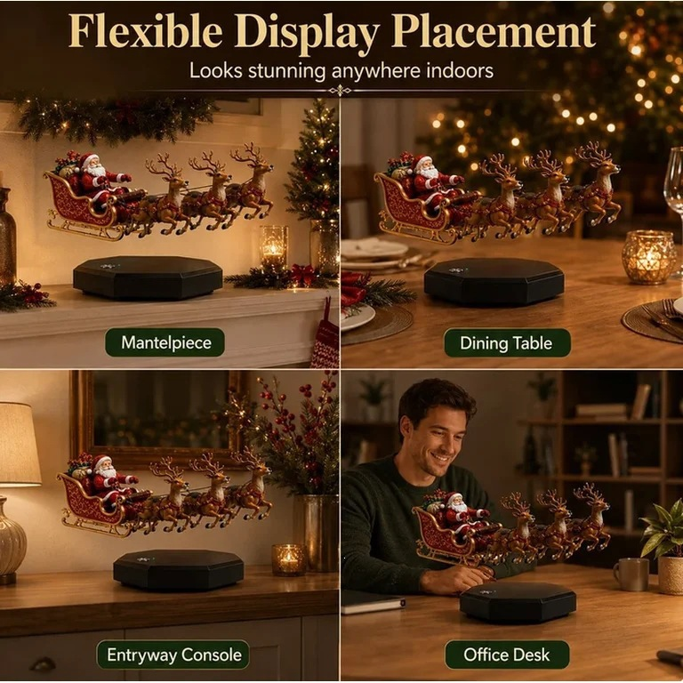 🎅 Floating Santa Sleigh with 4 Reindeer – Magnetic Levitation Christmas Display 💗Buy Two Free Shipping