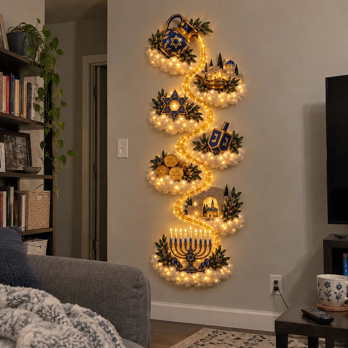 🔥🏘🕎 Hanukkah Festival of Lights Wall Decor Collection – 4 Glowing Designs Celebrating Eight Nights of Light ✨