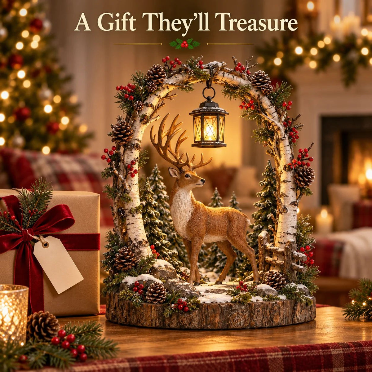 🦌 Woodland Reindeer Lantern – Lighted Christmas Tabletop Decor