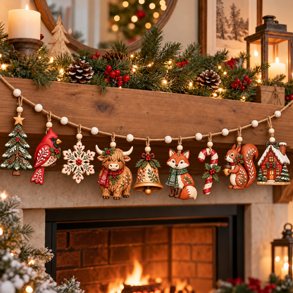 ✨🎄Christmas Woodland Garland Ornaments – Rustic Holiday Hanging Banner