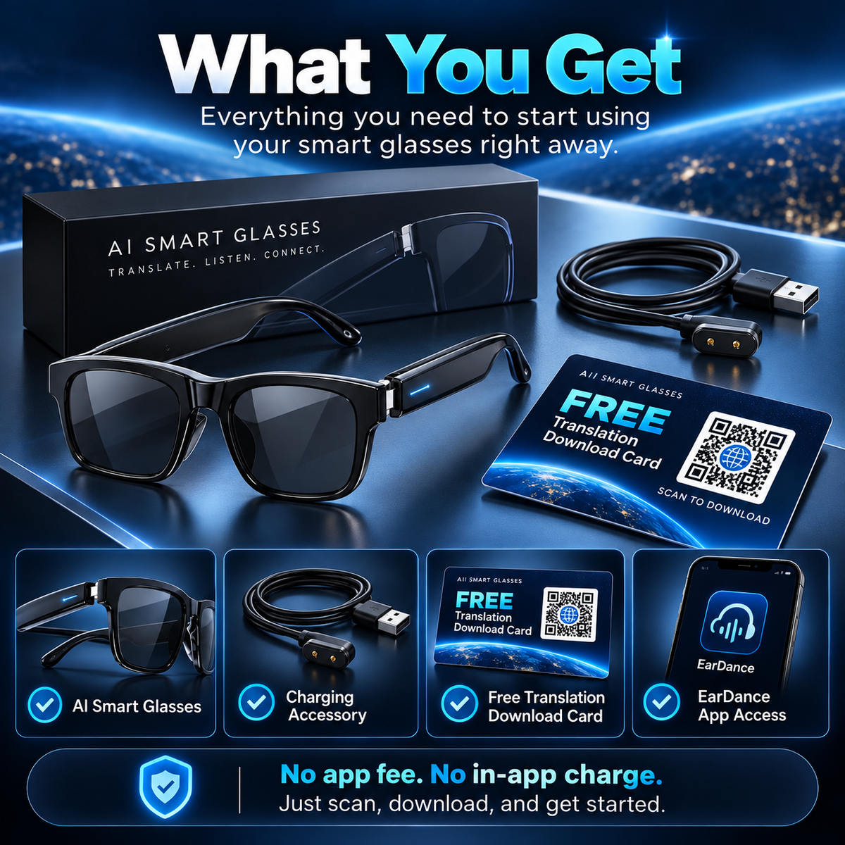 🌍👓 AI Smart Translation Glasses – 164+ Languages, Music, Calls & Everyday Wear