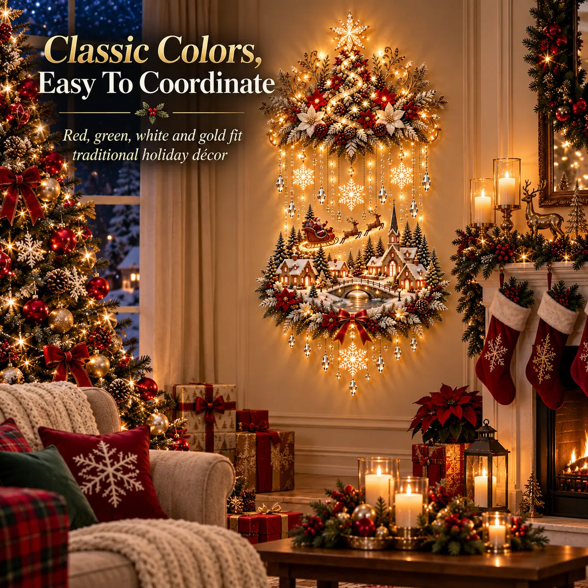 🎄 Illuminated Christmas Tree & Village Wall Hanging