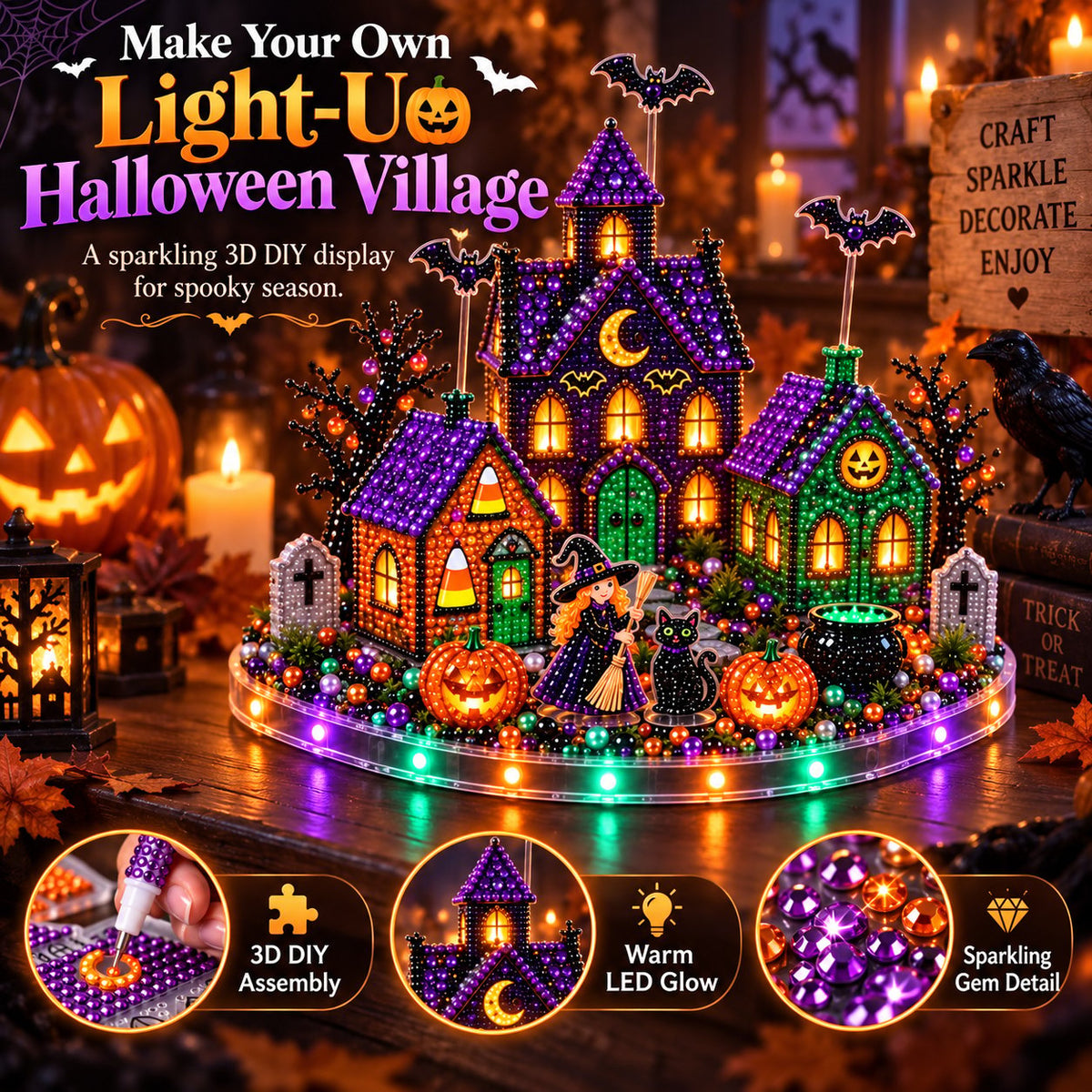 🎃 3D DIY Halloween Village Diamond Art Kit – Spooky Miniature Craft & Holiday Decor