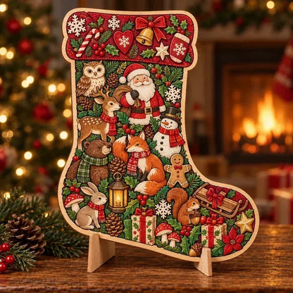 🎄🧩 Wooden Christmas Puzzle Set with Stand – 9 Festive Designs to Build & Display