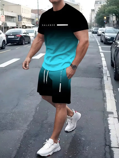 49%off⚡ Men’s Gradient Short Sleeve Tracksuit 2-Piece Set