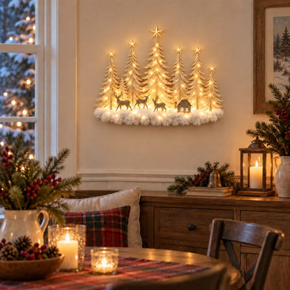 🌲 Step Into an Enchanted Winter Grove: Lighted Christmas Woodland Forest Wall Decor