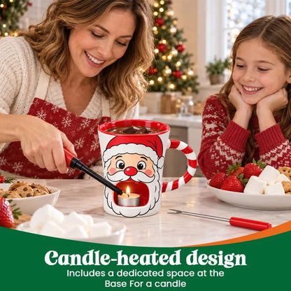 🎅Christmas Chocolate Fondue Mug – Ceramic Candle Warmer Cup with Dipping Fork