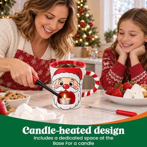 🎅Christmas Chocolate Fondue Mug – Ceramic Candle Warmer Cup with Dipping Fork