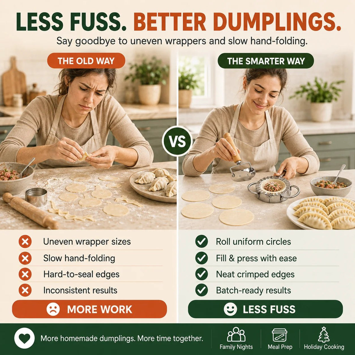 🥟 4‐in‐1 Dumpling Maker Set – Roll, Fill, Press & Seal – Stainless Steel