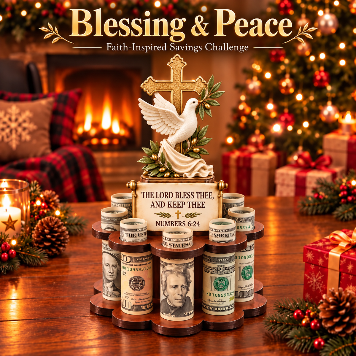 🙏 Bible Verse Savings Challenge Stand – Christian Cash Organizer & Faith-Inspired Gift