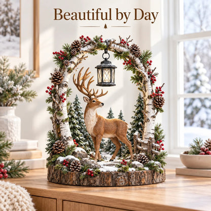 🦌 Woodland Reindeer Lantern – Lighted Christmas Tabletop Decor