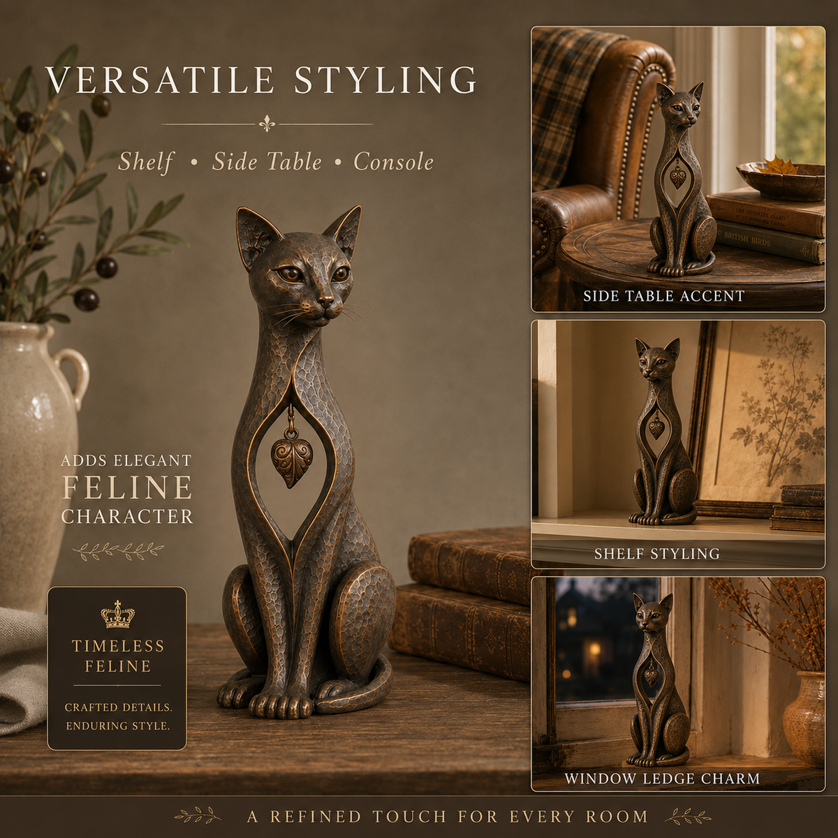 🐱 ❤️Last Day 49% OFF – Heritage Heart Cat Sculpture™ | Vintage Metal Keepsake for Cat Lovers