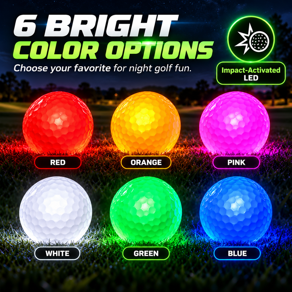 🔥Last Day 50% Off⛳ Impact-Activated LED Glow Golf Ball – 6-Color Night Golf Practice Ball