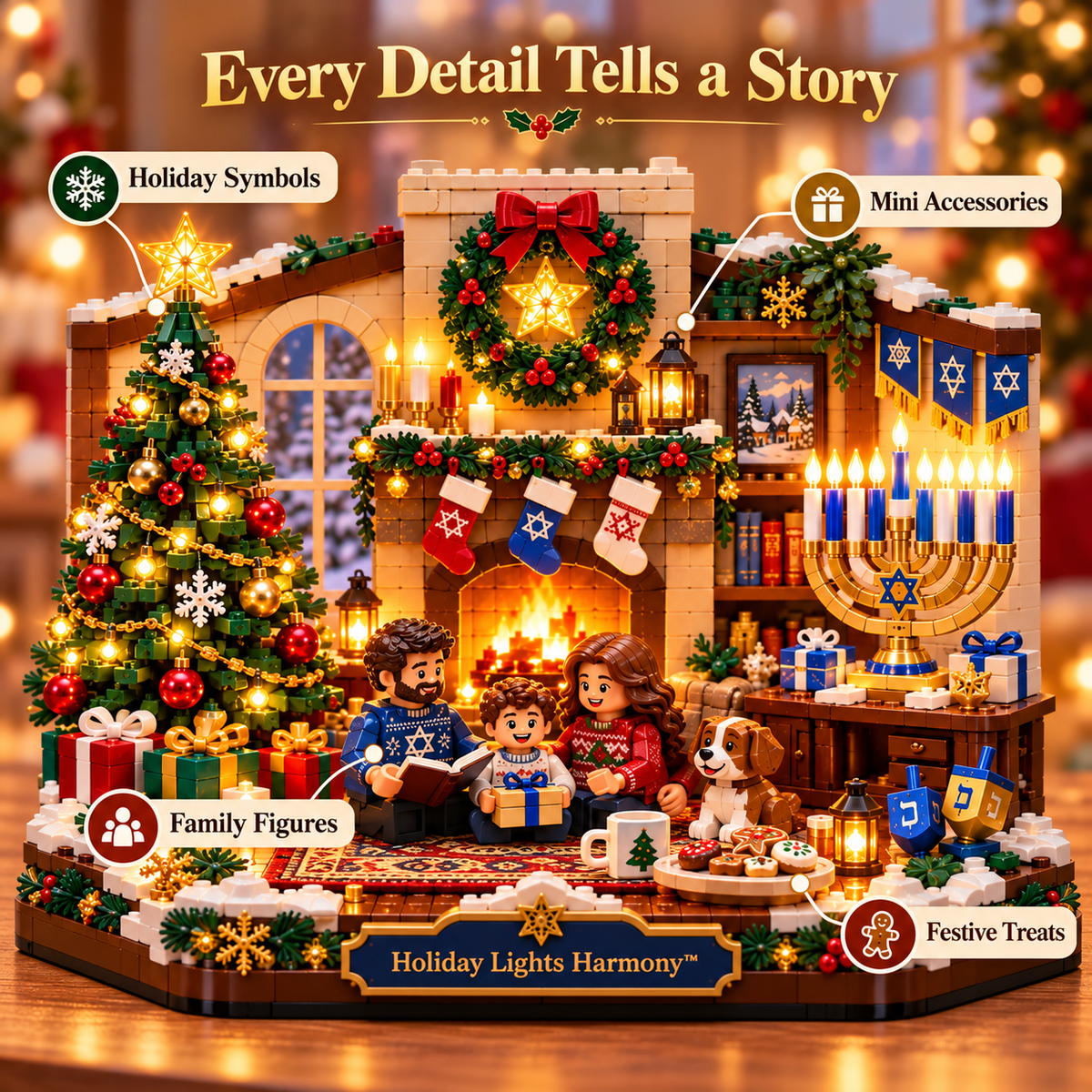 🥰Hot Sale🎄 Holiday Lights Harmony™ – Christmas & Hanukkah Light-Up Family Building Set