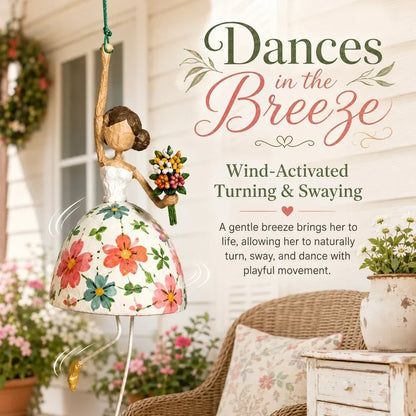 🌸 Hand-Painted Dancing Lady Hanging Ornament — Whimsical Folk Art That Danced Off the Page | Handcrafted Floral Bell-Skirt, Wire Legs & Little Songbird Charm | Charming Decor for Porch, Sunroom, Nursery & Reading Nook