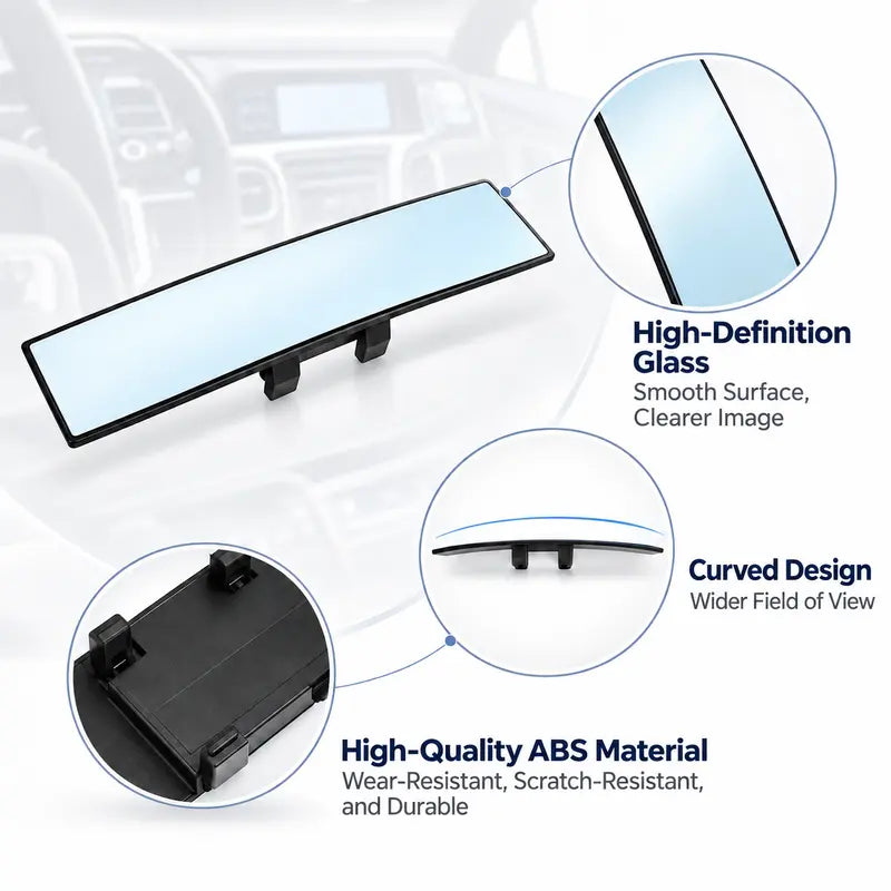 🚘 Wide Angle Rear View Mirror – 12' Anti-Glare Panoramic Clip-On Car Mirror