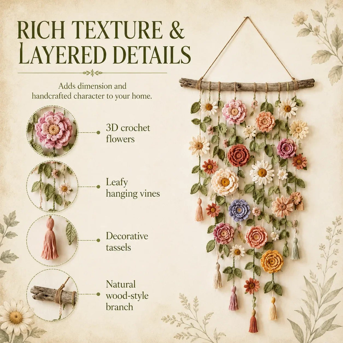 🌸Boho Crochet Flower Wall Hanging Decor