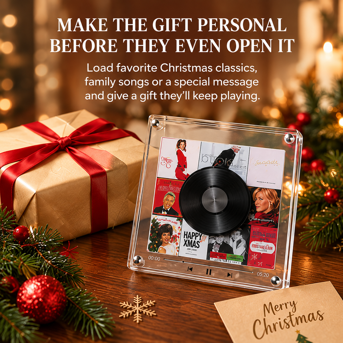 🎵 NFC Vinyl Music Player – Personalized Christmas Song Disc Gift