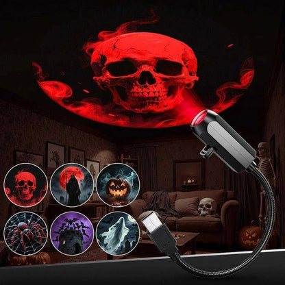 👻🚗Halloween USB Ghost Projector – 6 Spooky Slides & 360° Adjustable Light