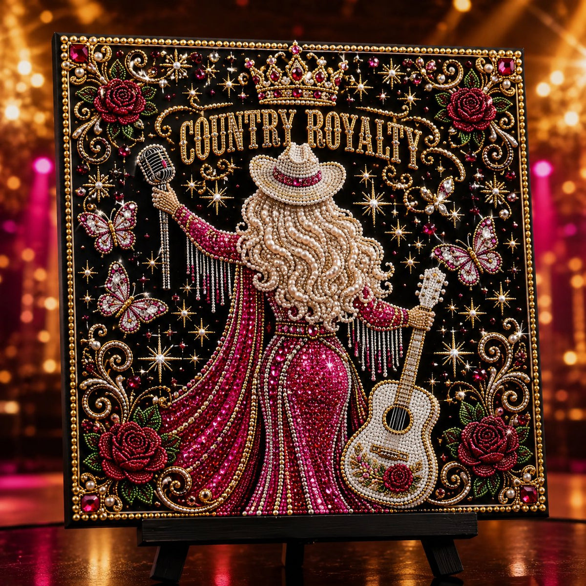 💥 LAST DAY 49% OFF – 🎶 Country Music 3D Pearl Art Kit 💎 – DIY Flocked Canvas Tribute Craft with Resin Pearls