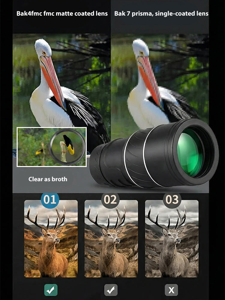 ⭐ 16x52 High Definition Monocular Telescope with Smartphone Adapter ⭐ Waterproof FMC Multi Layer Lens⭐ Portable Long Range Observation Tool ⭐