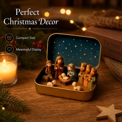 ✝️ Mini Nativity Scene Keepsake Tin — Pocket-Sized Christmas Holy Family Set