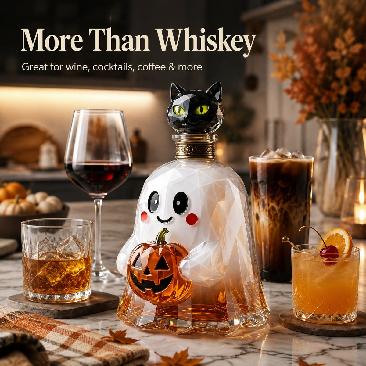 🔥Last Day 50% OFF - Ghost Pumpkin Halloween Decanter 🎃 Spooky Glass Whiskey Bottle