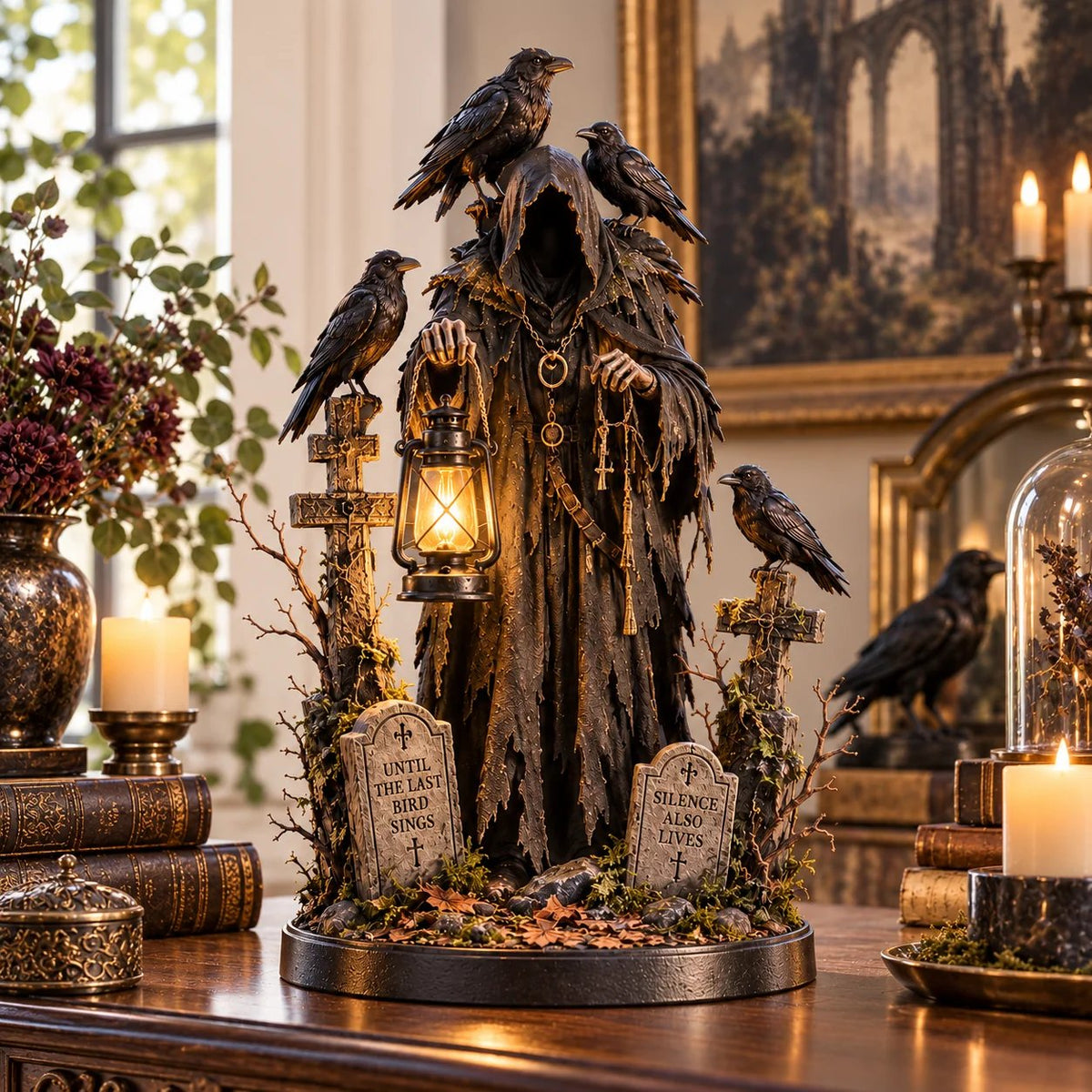 Keeper of the Last Light – Raven Guardian Lantern Statue