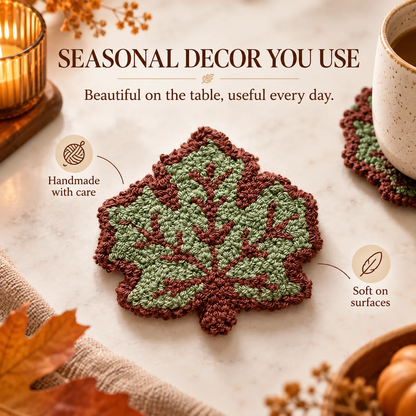 🍂 Handmade Autumn Punch Needle Coasters – Cozy Fall Coffee Mug Mat & Seasonal Home Decor
