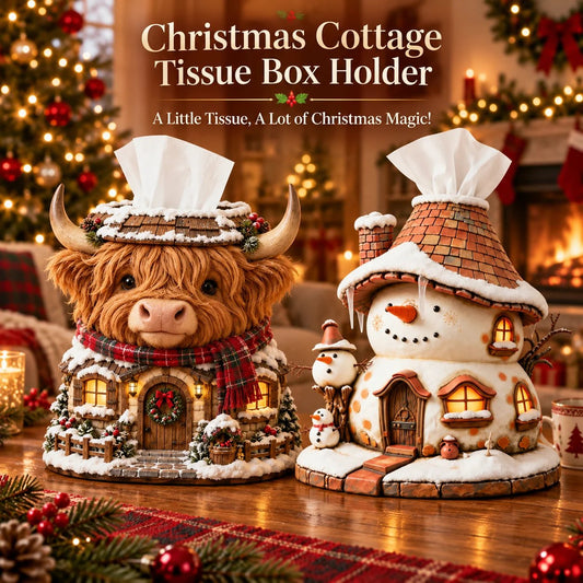 🏠 Christmas Cottage Tissue Box Holder – Festive Holiday Tabletop Decor