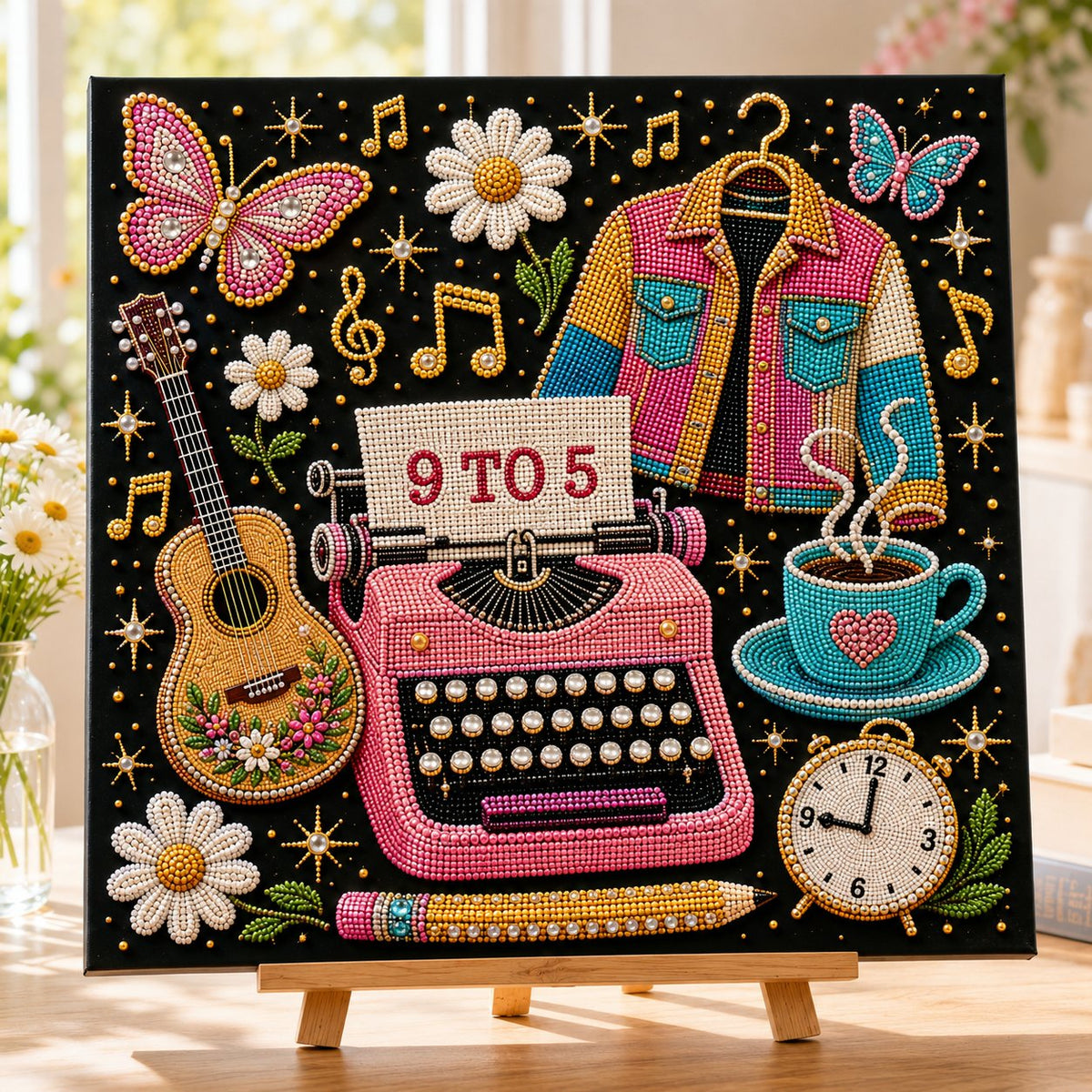 💥 LAST DAY 49% OFF – 🎶 Country Music 3D Pearl Art Kit 💎 – DIY Flocked Canvas Tribute Craft with Resin Pearls