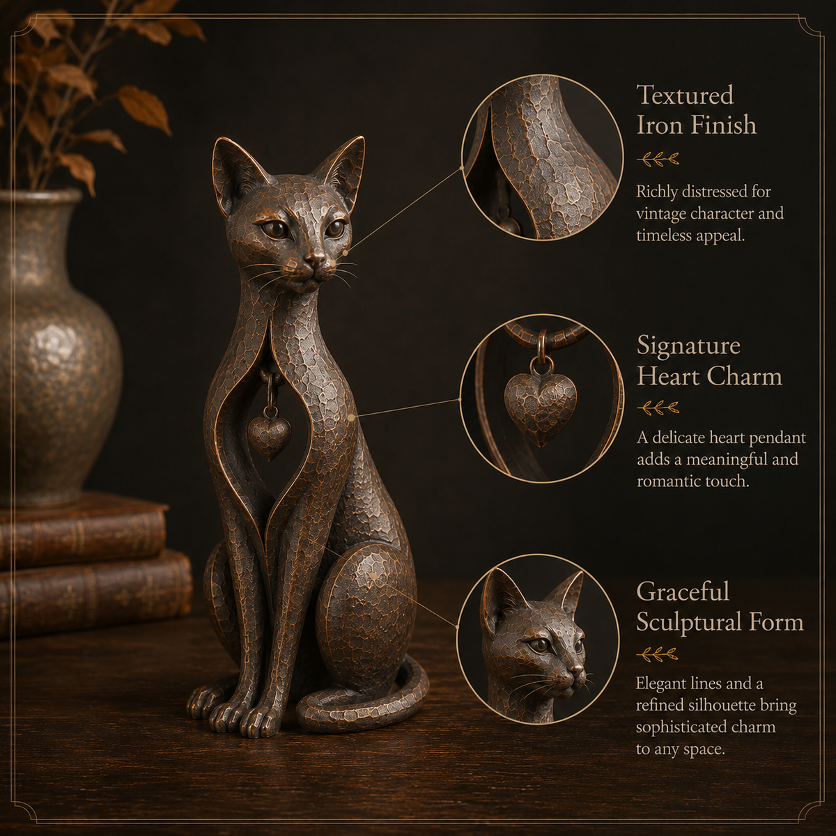 🐱 ❤️Last Day 49% OFF – Heritage Heart Cat Sculpture™ | Vintage Metal Keepsake for Cat Lovers