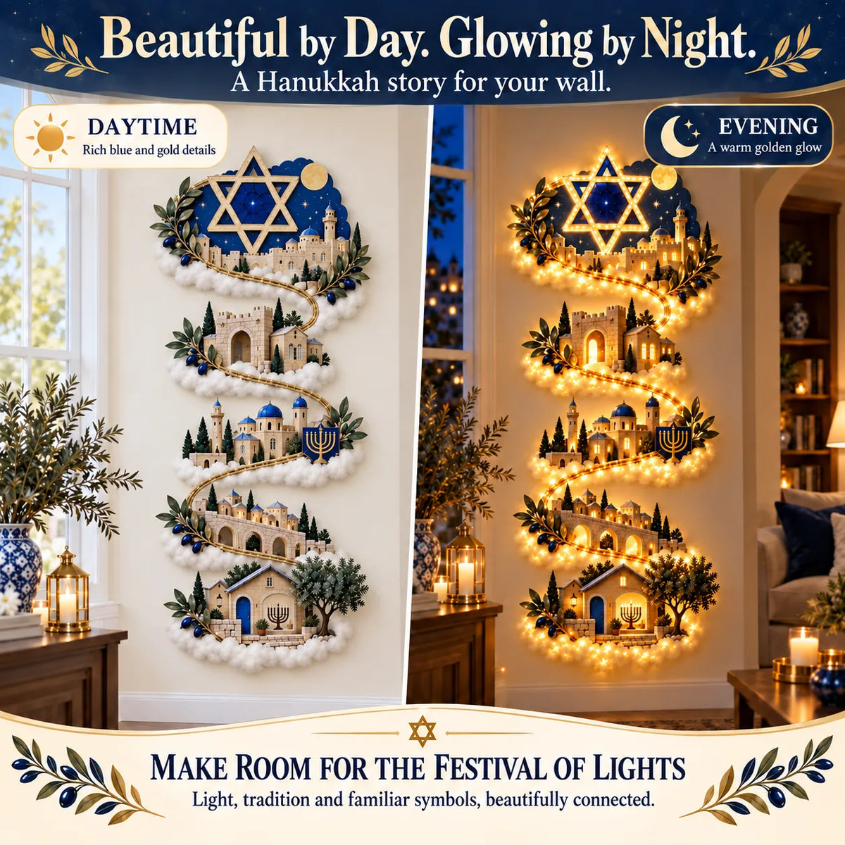 🕎 Hanukkah Festival of Lights Wall Decor Collection – 4 Glowing Designs Celebrating Eight Nights of Light ✨