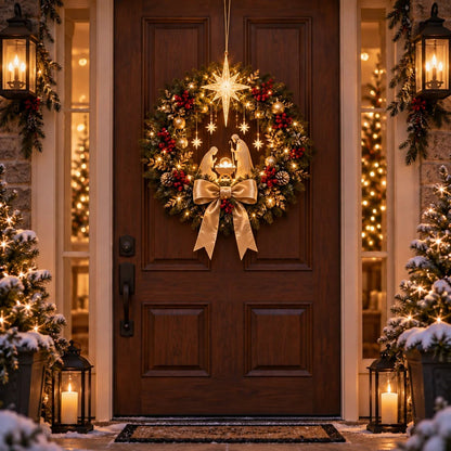 ✨LAST DAY 50% OFF✨ Lighted Nativity Christmas Wreath – Bethlehem Star Front Door Decor🎄