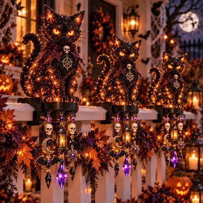 📍🎃 Halloween Character Glow Cascade Railing Lights – Pumpkin, Witch, Ghost & Black Cat