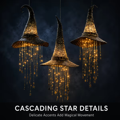 🧙‍♀️ Lighted Witch Hat Hanging Chime ✨ Battery-Powered Halloween Décor