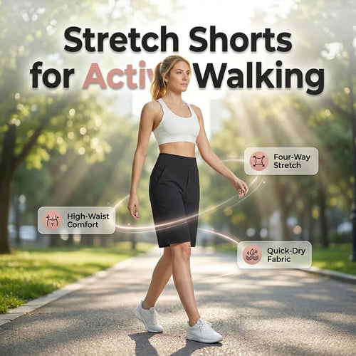 🩳 ✨ Women's Stretch Walking Shorts – 4-Way Stretch, High-Rise, Knee-Length 🚶‍♀️