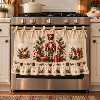 🎄 Christmas Kitchen Tie-On Skirt | Festive Holiday Designs with Pockets & Ruffled Trim ✨